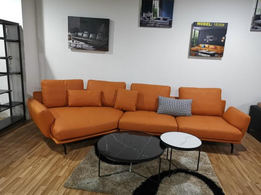 Hoekbank Oranje L-vorm Woonlandschap Bank Bank Bekleding Hoekset Lederen Banken.