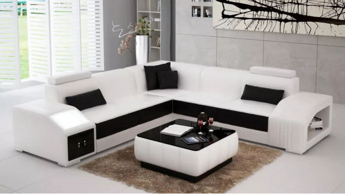 Leren bekleding Ontwerp Hoekbank Bank Bank L Vorm Woonlandschap Woonkamer Hoekbank