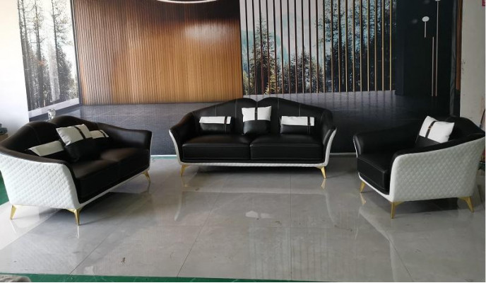 Luxe woonkamerset van leer gestoffeerde bankstellen stoffen bankstel 3+2+1 set.
