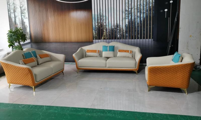 Luxe woonkamerset van leer gestoffeerde bankstellen stoffen bankstel 3+2+1 set.