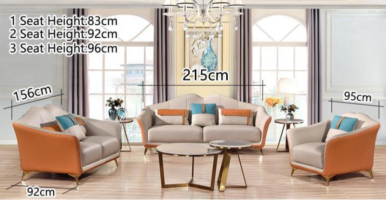 Luxe woonkamerset van leer gestoffeerde bankstellen stoffen bankstel 3+2+1 set.