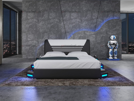 Bedden Stijlvolle design tweepersoonsbed meubels gestoffeerd leder Wit 180x200 NIEUW
