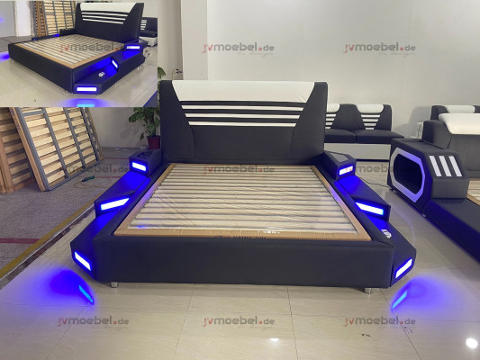 Bedden Stijlvolle design tweepersoonsbed meubels gestoffeerd leder Wit 180x200 NIEUW
