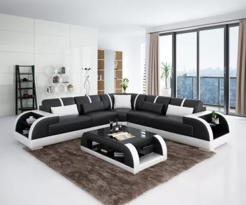 Ontwerp Moderne hoekbank woonkamer meubels Leren hoekbank met bekleding Bank