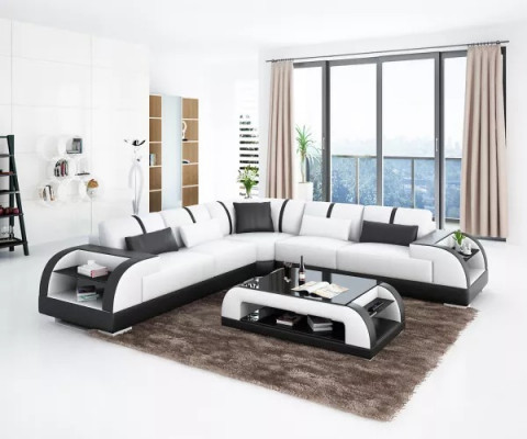 Ontwerp Moderne hoekbank woonkamer meubels Leren hoekbank met bekleding Bank