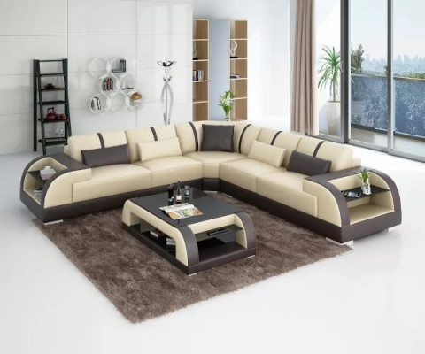Ontwerp Moderne hoekbank woonkamer meubels Leren hoekbank met bekleding Bank