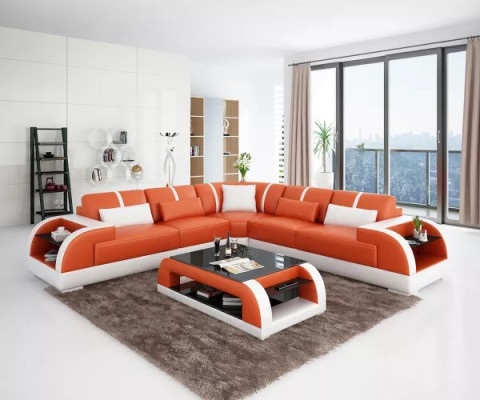 Ontwerp Moderne hoekbank woonkamer meubels Leren hoekbank met bekleding Bank