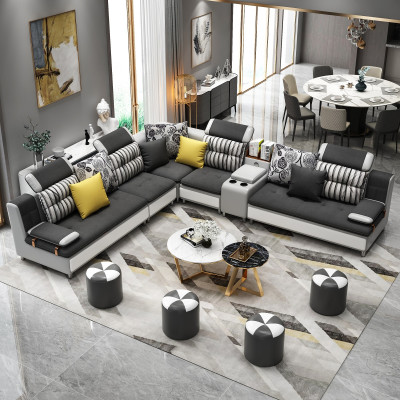 Hoekbank L-vorm Moderne bank Leren bank Kussen woonlandschap Design Bankstel Nieuw