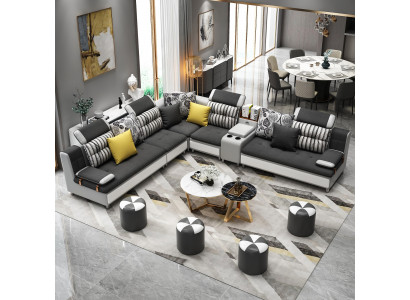 Hoekbank L-vorm Moderne bank Leren bank Kussen woonlandschap Design Bankstel Nieuw