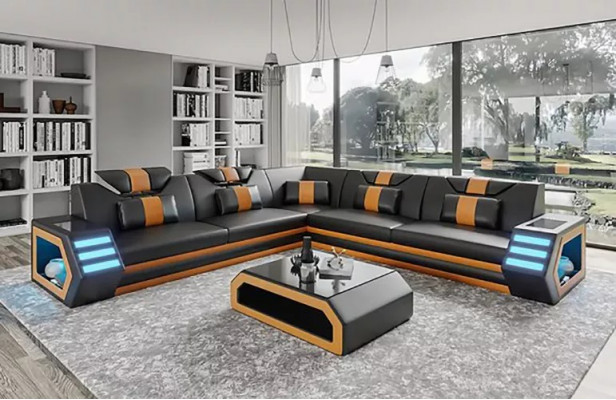 Leren bekleding ontwerp woonkamer hoekbank hoekbank bank bank L-vorm woonlandschap