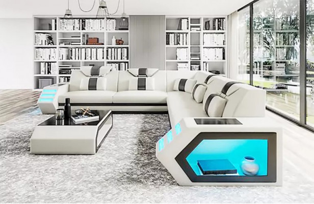 Leren bekleding ontwerp woonkamer hoekbank hoekbank bank bank L-vorm woonlandschap