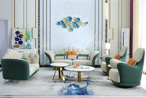 Sofagarnituur 3+2+1 zits leren bankstel bankstel Design Beige Groen