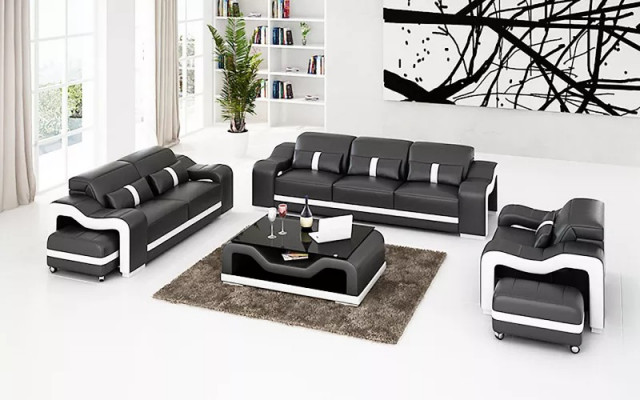 Bankstel 3-zits leren bank Moderne bank Woonlandschap Ontwerper