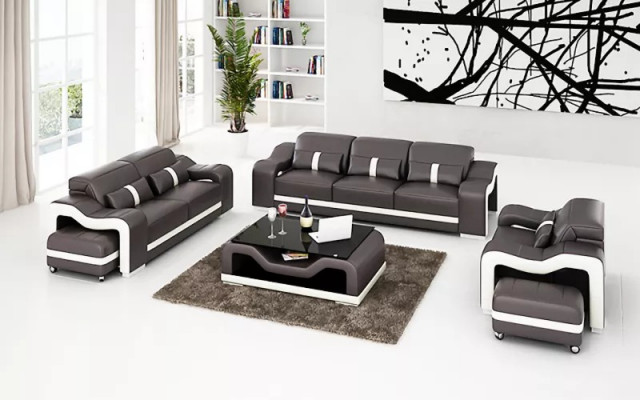 Bankstel 3-zits leren bank Moderne bank Woonlandschap Ontwerper