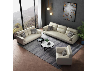 Luxe woonkamersofaset 3+2+1 set met leren bekleding en stoffen banken