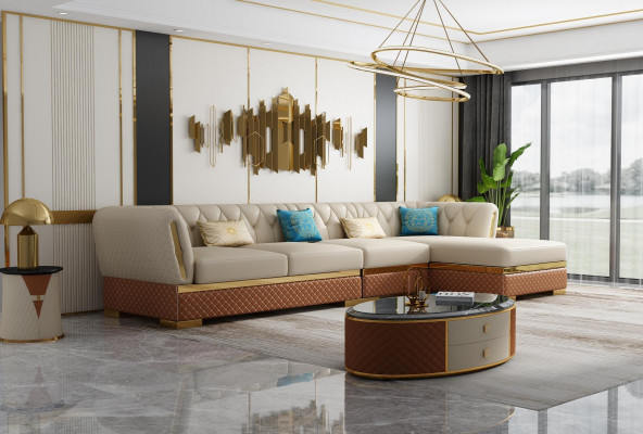 Hoekbank L-vormige leren bank woonlandschap set modern ontwerp bankstel hoekbanken.