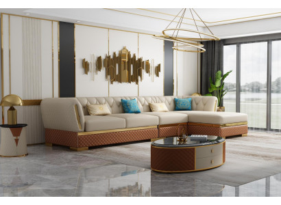 Hoekbank L-vormige leren bank woonlandschap set modern ontwerp bankstel hoekbanken.