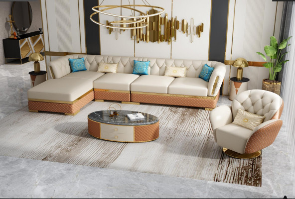 Hoekbank L-vormige leren bank woonlandschap set modern ontwerp bankstel hoekbanken.