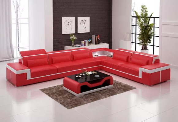 Ontwerp woonkamer hoekbank meubels hoekbank lederen bekleding bank bank L-vorm + tafel.