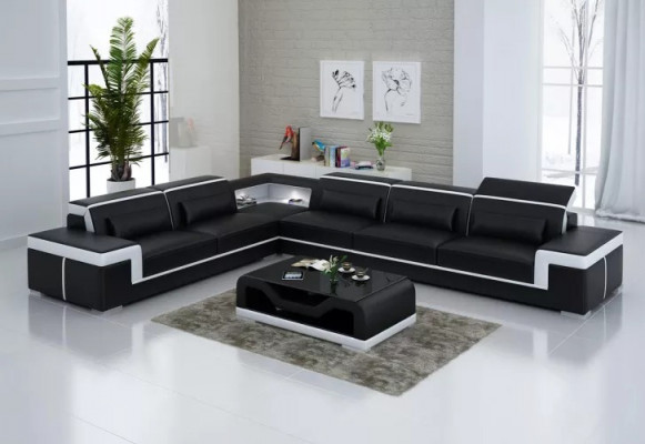 Ontwerp woonkamer hoekbank meubels hoekbank lederen bekleding bank bank L-vorm + tafel.