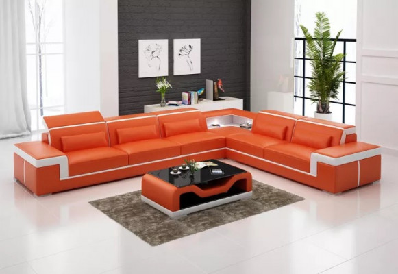 Ontwerp woonkamer hoekbank meubels hoekbank lederen bekleding bank bank L-vorm + tafel.