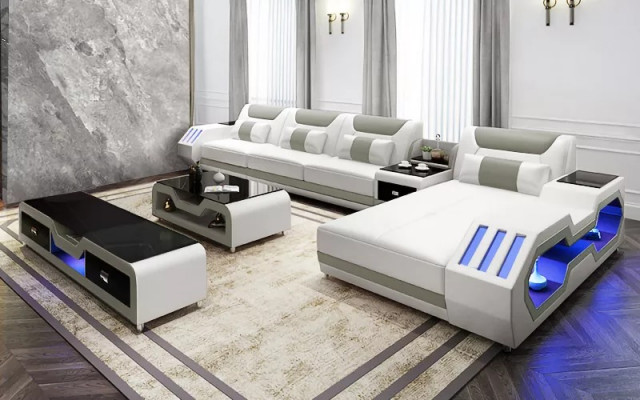 Lederen gestoffeerde design hoekbank hoekbank bank bank L-vorm woonlandschap.