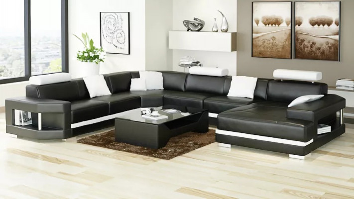 Ontwerp Moderne Woonkamer Hoekbank Meubels Hoekbank Lederen Beklede Bank