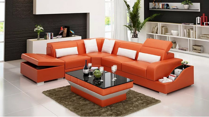 Ontwerp Moderne hoekbank L-vormige bank Woonkamer lederen bekleding Bank Bank