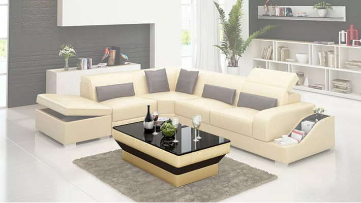 Ontwerp Moderne hoekbank L-vormige bank Woonkamer lederen bekleding Bank Bank
