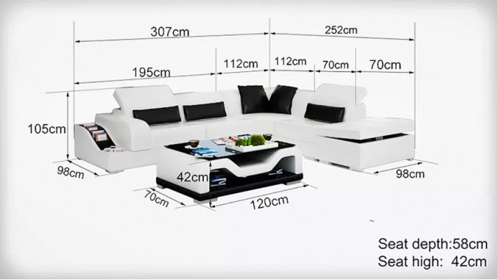 Ontwerp Moderne hoekbank L-vormige bank Woonkamer lederen bekleding Bank Bank