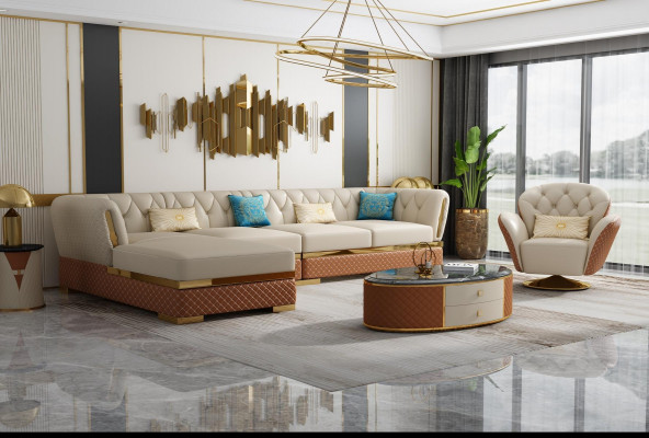 Exclusieve hoekbank meubels woonkamer sofa bekleding luxe bank hoekcombinatie