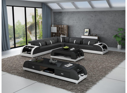 Leer hoekbank L-vorm bank woonlandschap hoekbank set modern design bankstel USB.