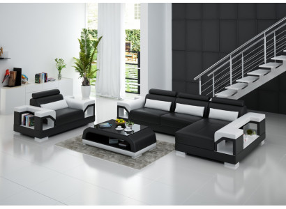 Woonlandschap hoekbank L-vorm fauteuil set suite modern leerbank nieuw.