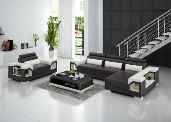 Woonlandschap hoekbank L-vorm fauteuil set suite modern leerbank nieuw.