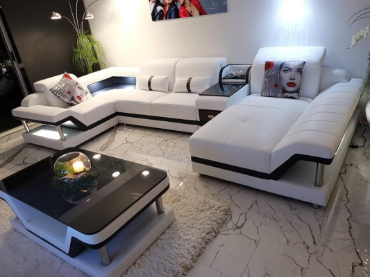 Hoekbank U-vorm Salontafel Beklede meubelset Woongebied Ontwerp Hoekbank Led usb