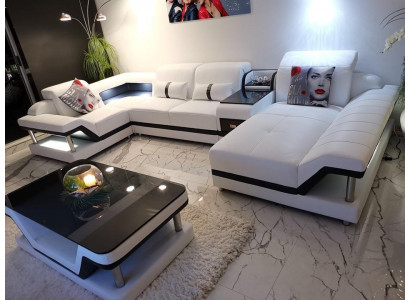 Hoekbank U-vorm Salontafel Beklede meubelset Woongebied Ontwerp Hoekbank Led usb