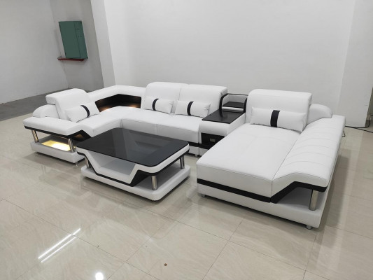 Hoekbank U-vorm Salontafel Beklede meubelset Woongebied Ontwerp Hoekbank Led usb