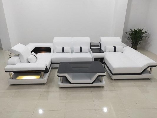 Hoekbank U-vorm Salontafel Beklede meubelset Woongebied Ontwerp Hoekbank Led usb