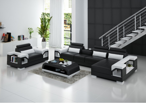 Woonlandschap hoekbank L-vormige fauteuil set in moderne lederen sofa hoek.