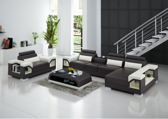 Woonlandschap hoekbank L-vormige fauteuil set in moderne lederen sofa hoek.