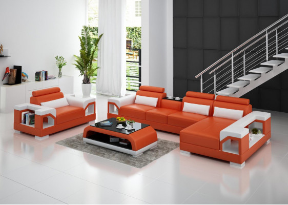 Woonlandschap hoekbank L-vormige fauteuil set in moderne lederen sofa hoek.