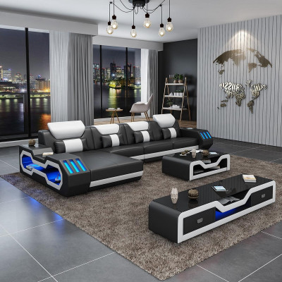 Leer Moderne Bank Woondomein Leren bankstel Bank L-vorm Salontafel