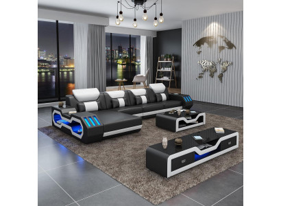 Leer Moderne Bank Woondomein Leren bankstel Bank L-vorm Salontafel