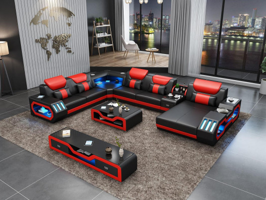 Ontwerp Grote Bank met USB Hoekbank Bank Woonlandschap U Vorm Leer Textiel Hoek