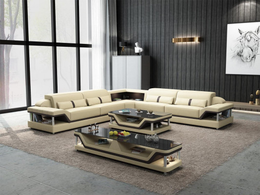 Hoekbank zwart met salontafel 3-delig woonkamer leren bankstel hoekbank tafel