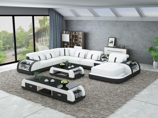 Garnituur Design Woonlandschap Hoekbank Sofa Bankstel U-vorm Tafel Leder 2-delige sets