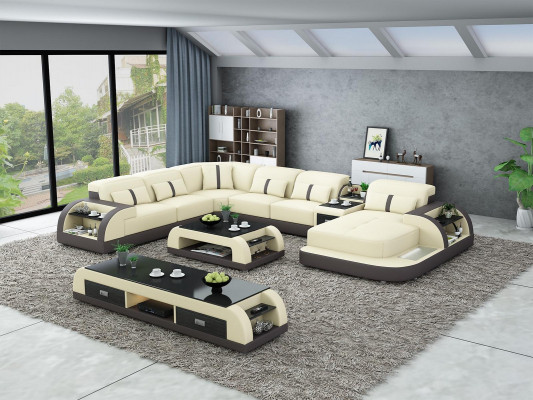 Garnituur Design Woonlandschap Hoekbank Sofa Bankstel U-vorm Tafel Leder 2-delige sets