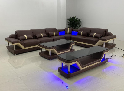 Woonlandschap L-vormige hoekbank Salontafel Dressoir Design Woonlandschap USB 3-delig