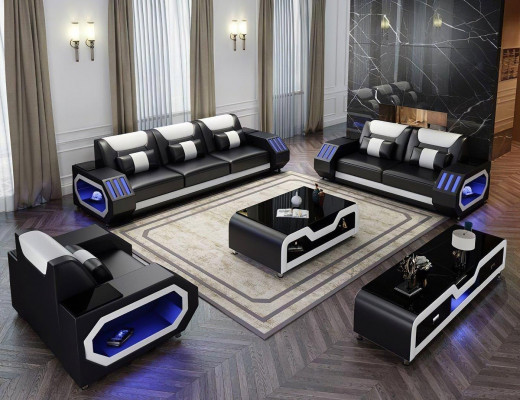 Lederen bank bank woonlandschap 3-2-1 zitsbankstel Ontwerp Modern Bank met USB