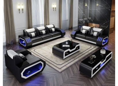 Lederen bank bank woonlandschap 3-2-1 zitsbankstel Ontwerp Modern Bank met USB